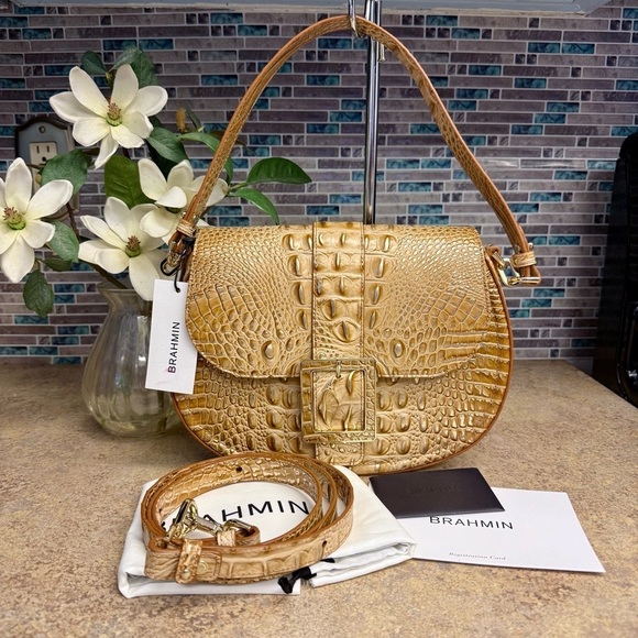 Brahmin Handbags - NWT Brahmin Cynthia Honey Brown gold purse